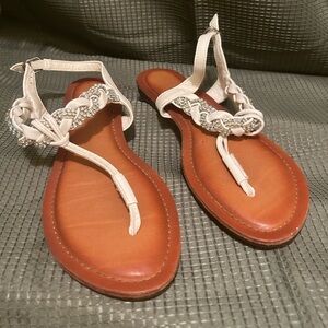 White braided rhinestone sandals